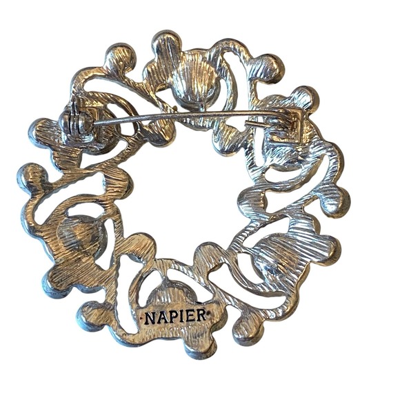 NAPIER Brooch Pin Signed Estate  Blue Teal Purple Rhinestones Silver Tone Lux - Picture 2 of 3